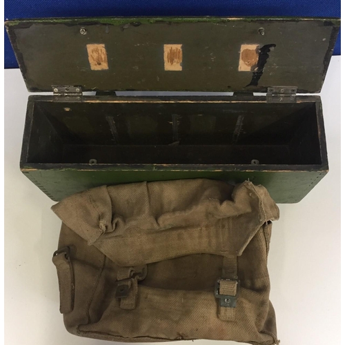 268B - A wooden, military ammo/equipment box, together with a military canvas bag & cap, dated 1964.