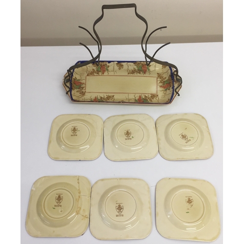 624H - A Bursley 'Bacchus' pattern sandwich plate with six side plates, one plate shows signs of repair.