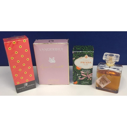 687 - Three bottles of opened perfume, includes 'Vanderbilt', 'Prada' & 'Coco', together with an unopened ... 