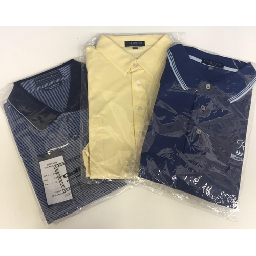 715 - A trio of new/unopened men's shirts. To include blue & a yellow Lyle & Scott shirts (size xxl), toge... 