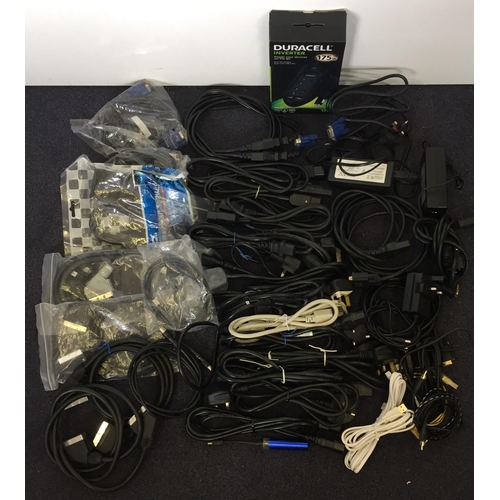 3078 - A boxed/unused Duracell 175W inverter, together with a quantity of mainly power & SCART leads. Appro... 