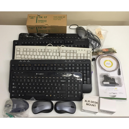 3086 - A selection of 'Logitech' keyboards, 'Serif' & 'Logitech' M310 mice, 'XLR' desk mount, LED strip kit... 