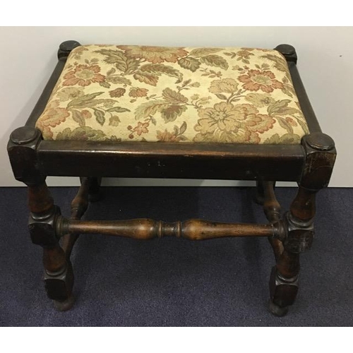 95 - An Edwardian, oak-framed, upholstered stool. Dimensions(cm) H50, W52, D37.