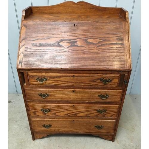 108 - A vintage oak bureau. Fall front, with fitted interior & four drawers. Dimensions(cm) H106, W70, D47... 