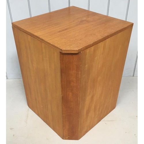 124 - A mid-century teak, laundry cupboard, with hinged lid. Dimensions(cm) H69, W50, D50.