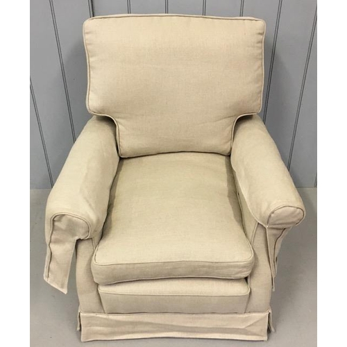 140 - A good quality, fabric-covered armchair. Dimensions(cm) H92(43 to seat), W80, D80.