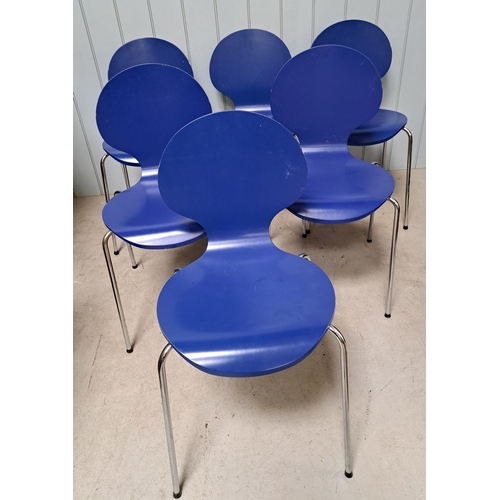 165 - A set of six retro, blue Formica & chrome 'butterfly' chairs.
Dimensions(cm) H82(48 to seat), W46, D... 