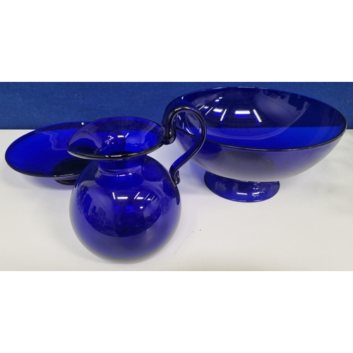 208 - A trio of quality 'Bristol Blue' glassware items, one signed 'Bristol', another 'Thomas Webb', toget... 