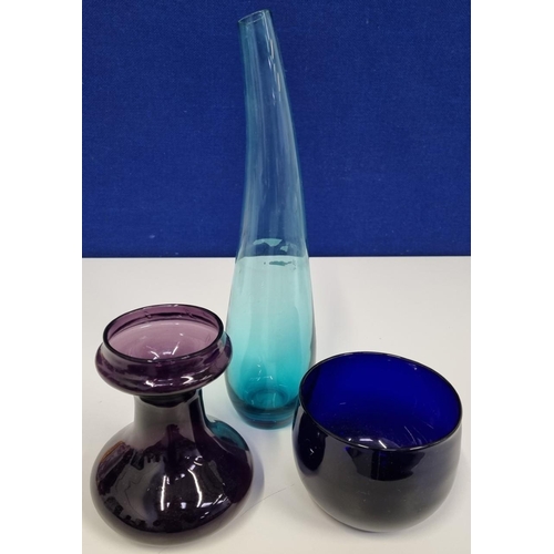 222 - Three items of collectable glass, to include a 'Bristol blue' finger bowl with a smooth pontil, amet... 