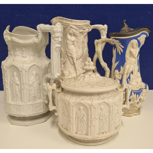 523C - A collection of four mid-Victorian, Charles Meigh, Staffordshire, 'stoneware' items. To include a Go... 