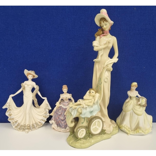 553 - A group of four ceramic & resin lady figurines, to include two 'Leonardo' pieces, 'Georgia' 1996 & '... 