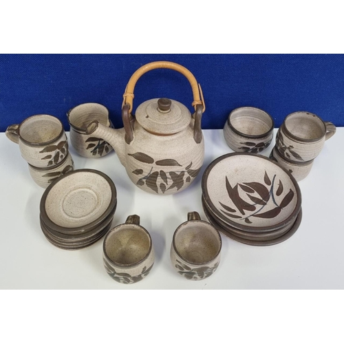 565 - A Burmese style, stoneware tea set, by 'Robert Tinnyunt', Nineteen pieces in total. To include a bam... 