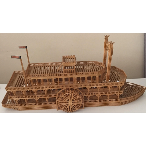 762 - A 'Matchitecture' Mississippi boat, completed matchstick model. Dimensions (cm) H32, W76, D25.