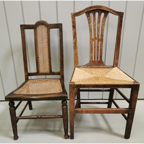 147A - Two individual Edwardian chairs. To include a rattan seat dining/hall chair, together with a bergere... 