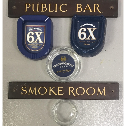 250 - Two vintage pub door signs - 'PUBLIC BAR' & 'SMOKE ROOM', together with seven branded ashtrays.