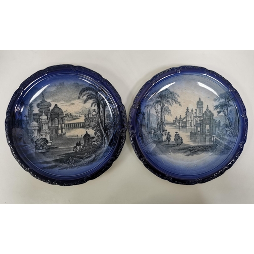 506 - An attractive pair of Victorian Flow, blue transfer ware dinner plates.