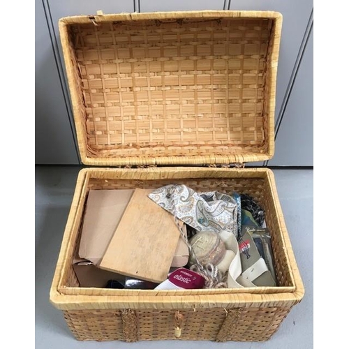 646 - A large collection of sixteen wicker items. To include washing basket, coal basket, hampers, sewing ... 