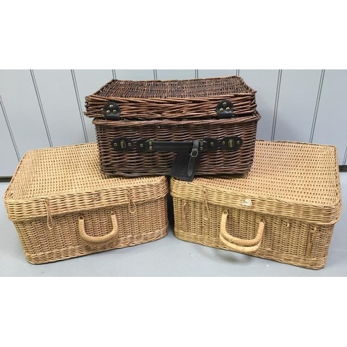 647 - Three wicker picnic baskets. To include a matching pair.