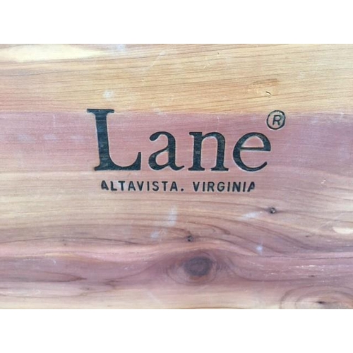 71 - A vintage cedar ottoman, with false drawer front, by 'Lane', Atlanta. Complete with later bench cush... 