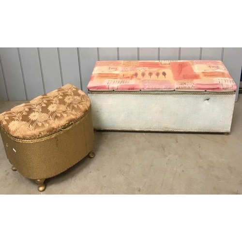 59 - Two vintage, cane ottomans. Dimensions(cm) H37/39, W93/47, D39/34.