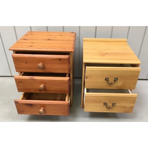 63 - Two bedside chests of drawers. To include a three-drawer, pine-fronted example & another two-drawer ... 