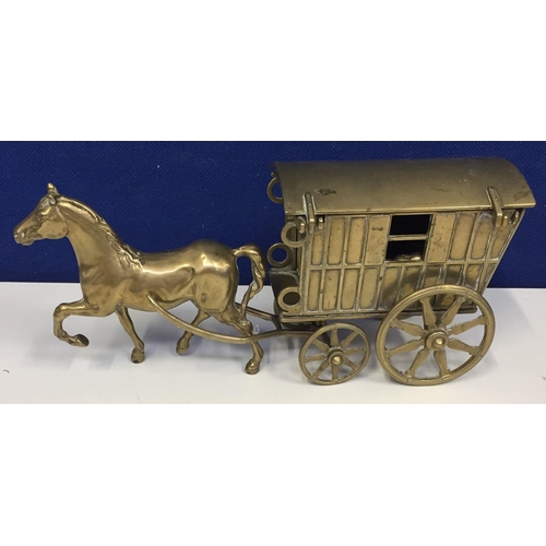 447 - A brass horse & caravan (length 32cm, height 14.5cm), together with two souvenir brass donkeys, mark... 