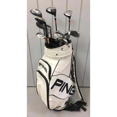 A full set of golf clubs, by various makers. To include metal woods