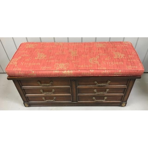 71 - A vintage cedar ottoman, with false drawer front, by 'Lane', Atlanta. Complete with later bench cush... 