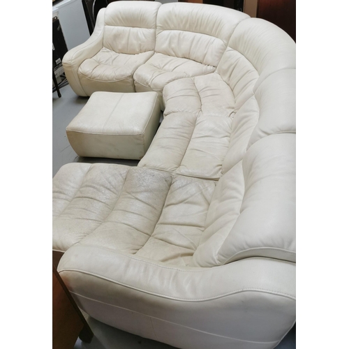 139 - A large, six-piece, cream-leather corner suite. To include end chaise & footstool. Dimensions(cm) H8... 