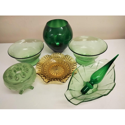 218A - A selection of vintage coloured-glass tableware.