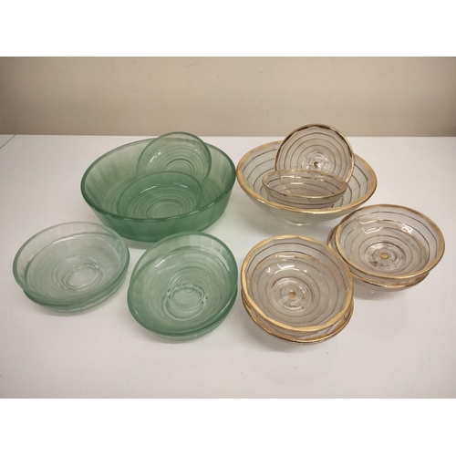 218B - Two sets of vintage, glass dessert bowls.