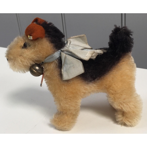 4028 - Steiff 'Terry' dog. Black & Tan coloured with accompanying blue collar & bell, from c.1960's. Height... 