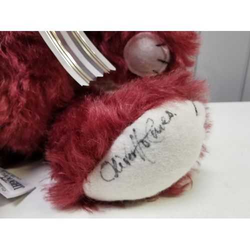 4036 - Merrythought 'Cheeky Raspberry' bear. Fully jointed, raspberry mohair with accompanying ribbon, from... 