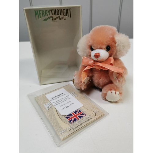 4039 - Merrythought 'Cheeky Peach Smoothie' bear. Peach mohair with accompanying ribbon. Catalogue no. T6SM... 