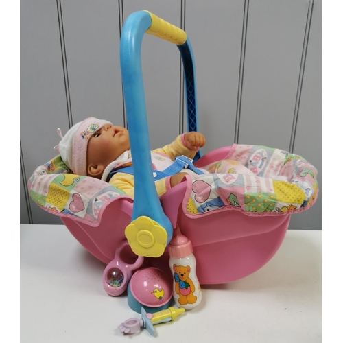 4127 - Baby Born Doll with Baby Car Seat Carrier & Accessories.  Unboxed.