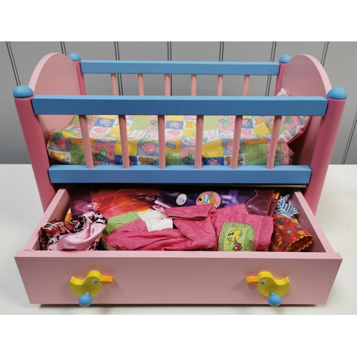 4128 - Baby Born Crib, Changing Mat, Carrier & Drawer of Accessories.  Unboxed.