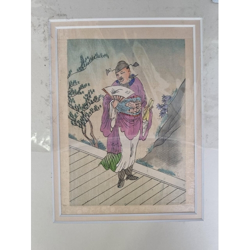 A Chinese mounted print 'Tsao Kuo Chiu' from 'Complete Pictures of Eight Noble Steeds', an original antique coloured lithograph, c.1900. With relevant text on verso. Previously purchased from 'Harrods'.