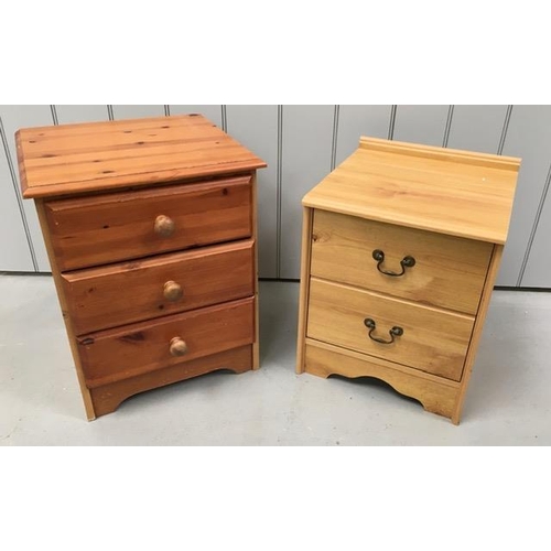 63 - Two bedside chests of drawers. To include a three-drawer, pine-fronted example & another two-drawer ... 