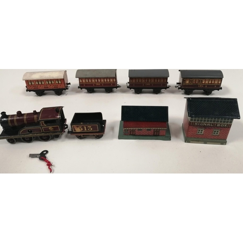 2752 - A stunning, boxed, Bing Werke, tinplate miniature table railway set. Set consists of four straight t... 