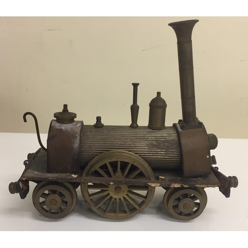 2807 - A 19th century, brass model steam engine. Engine numbered FS-1839. Height 15.5cm, width 17cm.