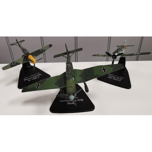 2119 - A collection of nine, unboxed Atlas Editions WW2 model planes, together with a framed print entitled... 