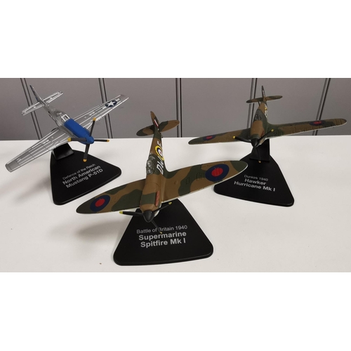 2119 - A collection of nine, unboxed Atlas Editions WW2 model planes, together with a framed print entitled... 