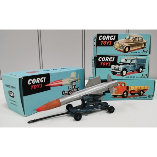 2231 - Corgi 350 - 'Thunderbird Guided Missile on Trailer', with reproduction box, together with three othe... 