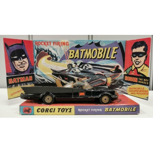 2232 - Corgi 267 - 'Batmobile'. Complete with reproduction box & display stand. Missing Robin figure.