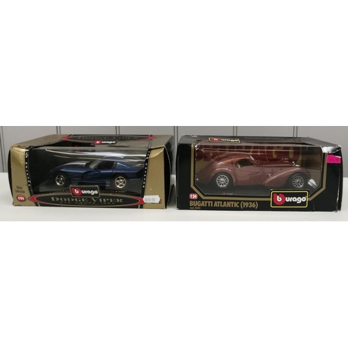 2184 - Two boxed, 1:24 scale, 'Burago' diecast model cars. To include Bugatti Atlantic 1936, model no.1503 ... 