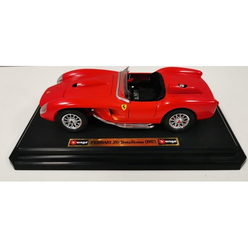 2380 - A collection of four, unboxed, Burago sports cars. Three 1:18 scale plinth mounted & another 1:43 sc... 