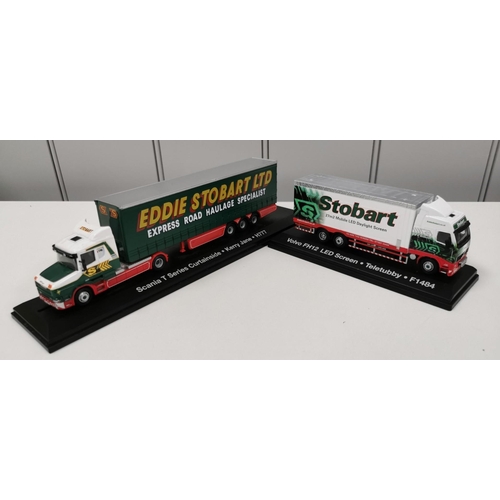 2383 - A collection of six (one boxed) Eddie Stobart model lorries, an Eddie Stobart pocket watch & a limit... 