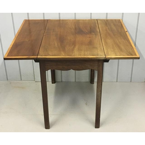 10 - An Edwardian, mahogany banded drop-leaf table. Dimensions(cm) H70, W76, D96/50.