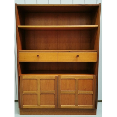 128 - A mid-century 'Nathan' teak, open bookcase, with a height adjustable shelf, over a single drawer (fa... 