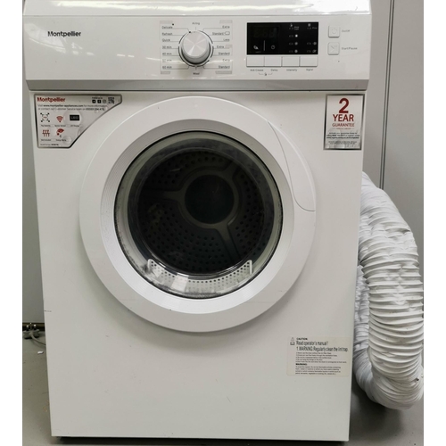 845 - A used 'Montpellier' 7kg capacity tumble dryer, with hose. Model 'MVSD7W'. Dimensions(cm) H84, W60, ... 